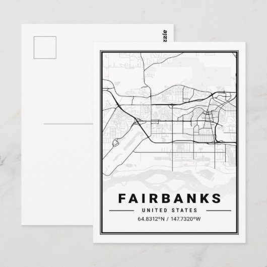 Fairbanks Alaska USA Travel City Map Briefkaart (Voorkant / Achterkant)