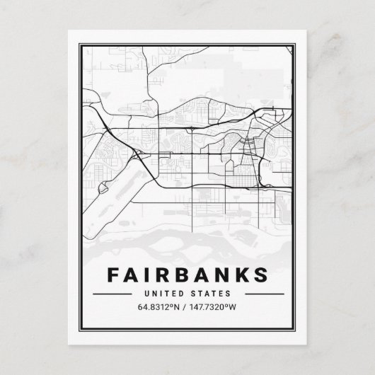 Fairbanks Alaska USA Travel City Map Briefkaart (Voorkant)