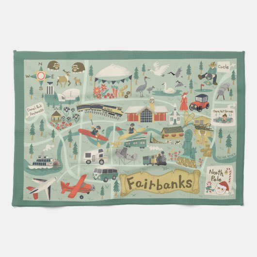 Fairbanks Kaart Keukenhanddoek (Horizontaal)