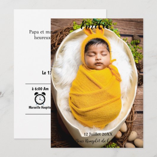 Faire part de naissance belle d'amour aankondiging (Voorkant / Achterkant)