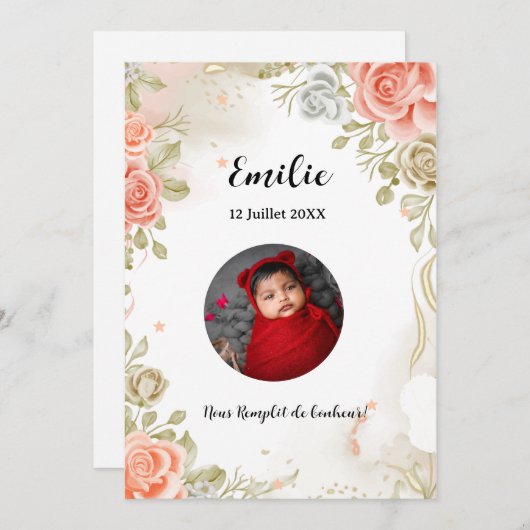 Faire part de naissance belle d'amour aankondiging (Voorkant / Achterkant)