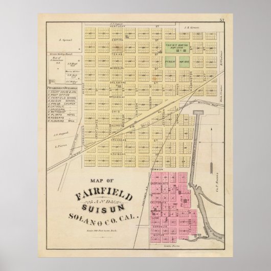 Fairfield CA Map (1878) Poster (Voorkant)