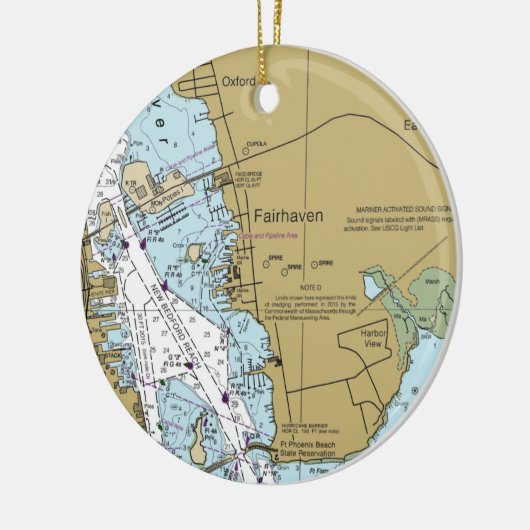 Fairhaven MA Nautical Chart Keramisch Ornament (Links)