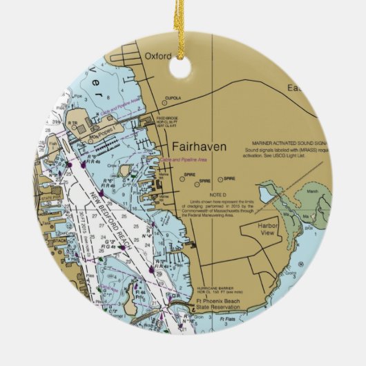 Fairhaven MA Nautical Chart Keramisch Ornament (Achterkant)