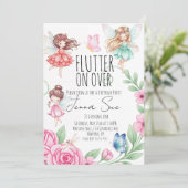 Fairies Butterflies First Birthday Invitation Kaart (Staand voorkant)