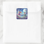 Fairies dansen in een maanverlichte weide. vierkante sticker (Tas)