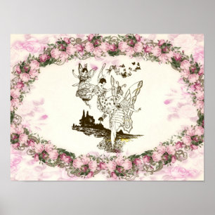 Fairies DansVintage Flowers Poster