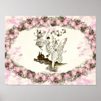 Fairies DansVintage Flowers Poster