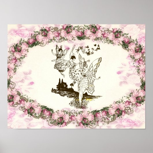 Fairies DansVintage Flowers Poster (Voorkant)