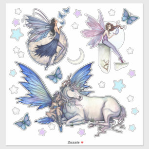 Fairies en Eenhoorn Sterren Maan Fantasy Art Stick Sticker