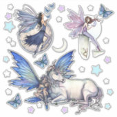 Fairies en Eenhoorn Sterren Maan Fantasy Art Stick Sticker (Voorkant)