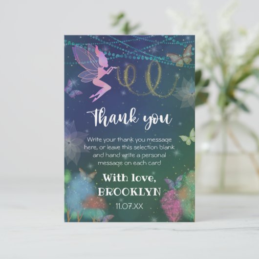 Fairies en Friends Butterfly Glitter Baby shower Bedankkaart (Staand voorkant)