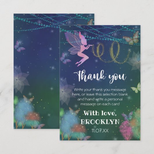 Fairies en Friends Butterfly Glitter Baby shower Bedankkaart (Voorkant / Achterkant)