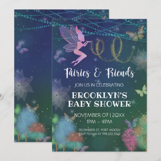 Fairies en Friends Butterfly Glitter Baby shower Kaart (Voorkant / Achterkant)