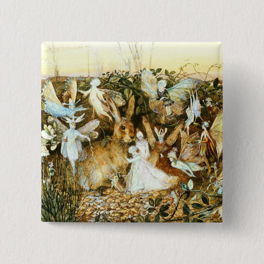 Fairies en konijn vierkante button 5,1 cm (Voorkant)