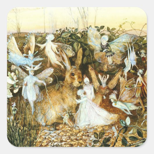Fairies en konijn vierkante sticker (Voorkant)
