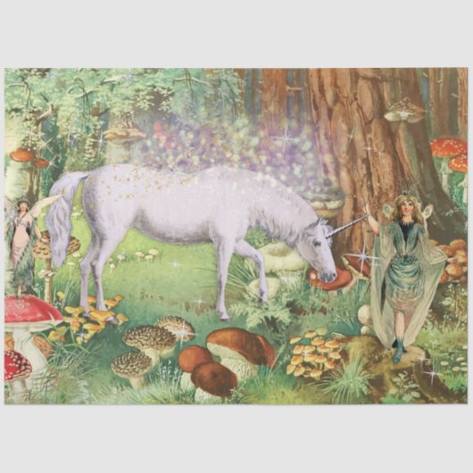 Fairies Enchanted Forest Bossen Unicorn Decoupage  Tissuepapier (Voorkant)