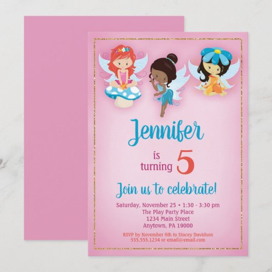 Fairies Ethnic Girls Birthday Uitnodiging (Voorkant / Achterkant)