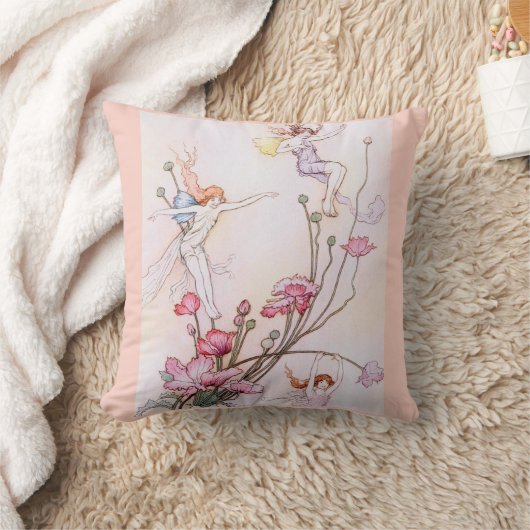 Fairies Flowers  Waterverf Roze Kussen (Deken)