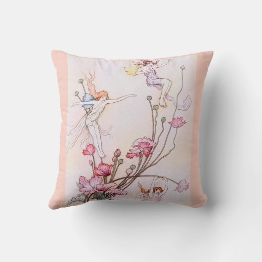 Fairies Flowers  Waterverf Roze Kussen (Achterkant)