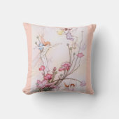 Fairies Flowers Waterverf Roze Kussen (Voorkant)