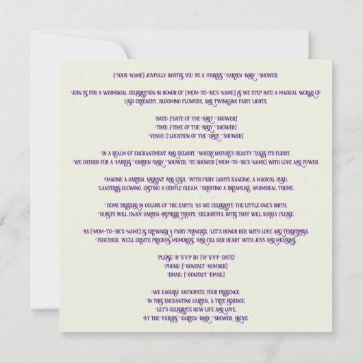 Fairies Garden: Fairies Glow, een Baby shower Kaart (Achterkant)