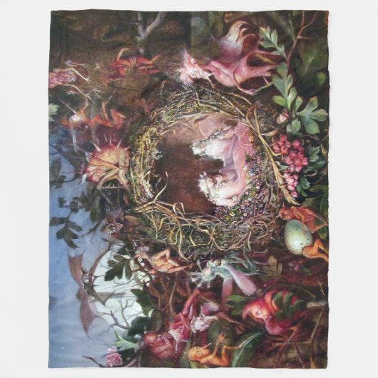 Fairies in a Birds Nest, John Anster Fitzgerald Fleece Deken (Voorkant)