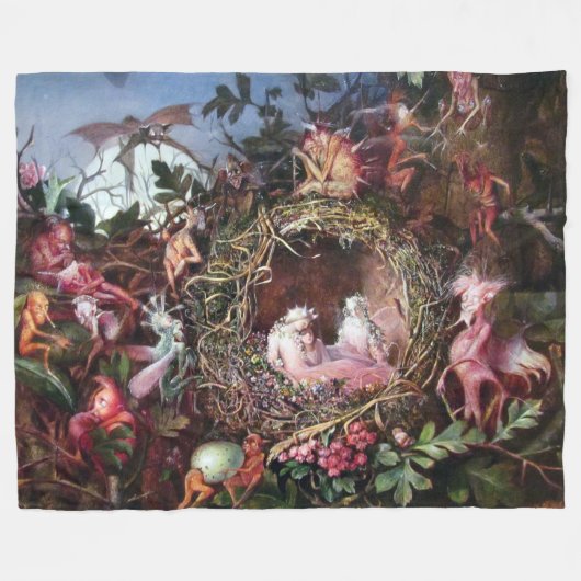 Fairies in a Birds Nest, John Anster Fitzgerald Fleece Deken (Voorkant (Horizontaal))