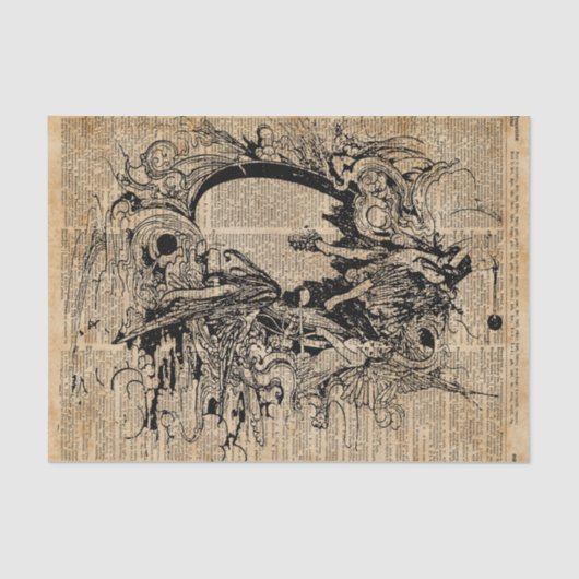  Fairies Magic Illustration Antiek Ink Art Tissuepapier (Voorkant)