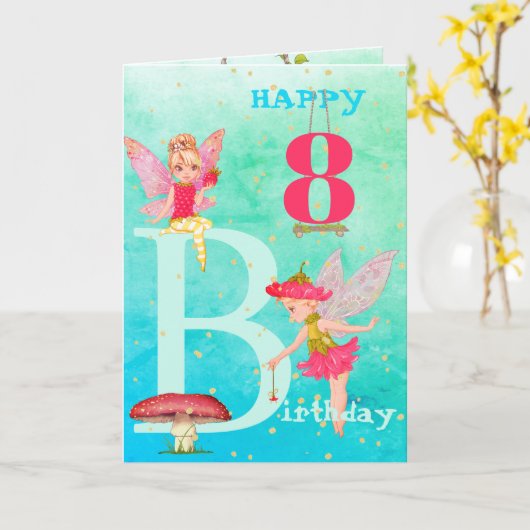 Fairies Mushroom Fantasy Schattig Blauw Goud Eeuw  Kaart (Gele Bloem)