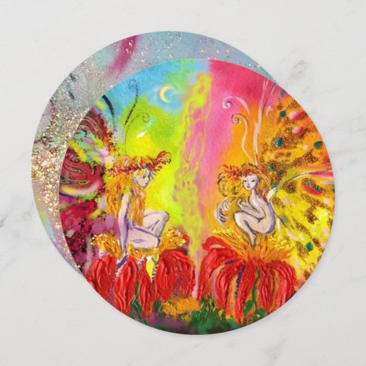 FAIRIES OF DAWN, Magic Blue Gold Sparkles Kaart (Voorkant / Achterkant)