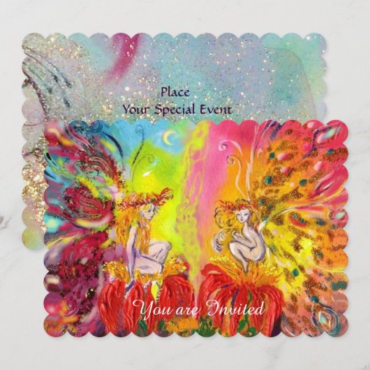 FAIRIES OF DAWN, Magic Blue Gold Sparkles Kaart (Voorkant / Achterkant)