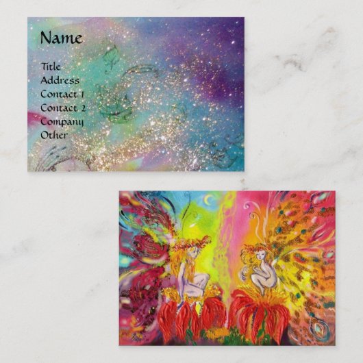 FAIRIES OF DAWN / MAGISCHE FONKELS IN BLAUW GOUD B VISITEKAARTJE (Voorkant / Achterkant)