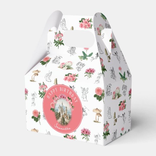 Fairies Pink Floral Mushroom Fairy Castle Verjaard Bedankdoosjes (Voorkant Zijde)