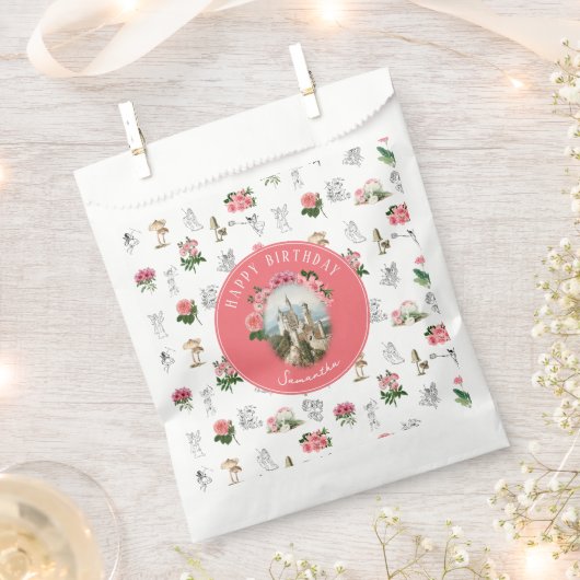 Fairies Pink Floral Mushroom Fairy Castle Verjaard Bedankzakje (Geknipt)