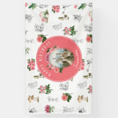 Fairies Pink Floral Mushroom Fairy Castle Verjaard Spandoek (Verticaal)