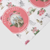 Fairies Pink Floral Mushroom Fairy Castle Verjaard Tissuepapier (Detail)