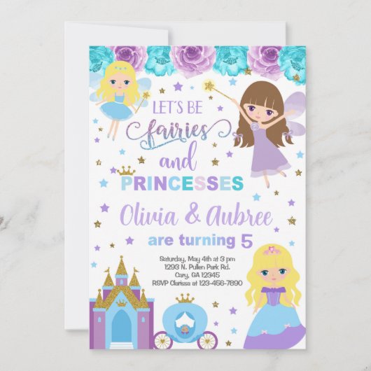 Fairies & princess meiden zussen uitnodiging. kaart (Voorkant)