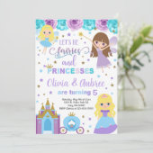 Fairies & princess meiden zussen uitnodiging. kaart (Staand voorkant)