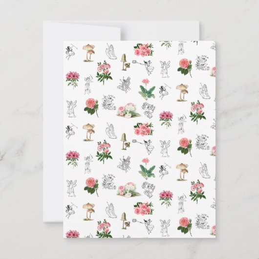 Fairies Roze Bloemen Mushroom Fairy Kasteel Monogr Bedankkaart (Achterkant)