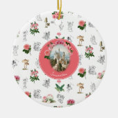 Fairies Roze Bloemen Mushroom Fairy Kasteel Monogr Keramisch Ornament (Voorkant)