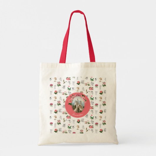 Fairies Roze Bloemen Mushroom Fairy Kasteel Monogr Tote Bag (Achterkant)
