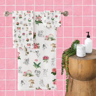 Fairies Roze Bloemen & Paddestoel Fairy Patroon Bad Handdoek