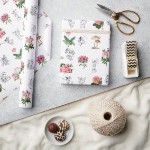 Fairies Roze Bloemen & Paddestoel Fairy Patroon Cadeaupapier