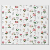 Fairies Roze Bloemen & Paddestoel Fairy Patroon Cadeaupapier (Vlak)