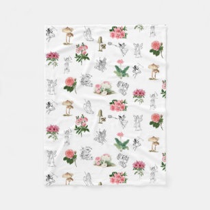 Fairies Roze Bloemen & Paddestoel Fairy Patroon Fleece Deken