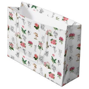 Fairies Roze Bloemen & Paddestoel Fairy Patroon Groot Cadeauzakje