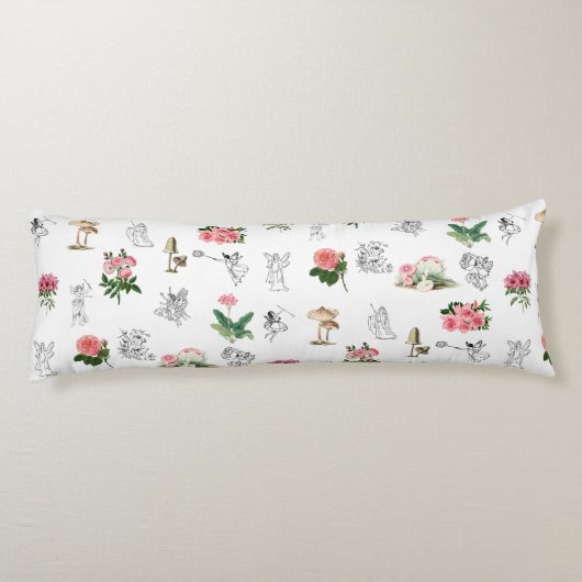 Fairies Roze Bloemen & Paddestoel Fairy Patroon Lichaamskussen (Achterkant)