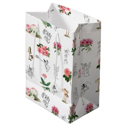 Fairies Roze Bloemen & Paddestoel Fairy Patroon Medium Cadeauzakje (Voorkant Gekanteld)