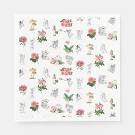 Fairies Roze Bloemen & Paddestoel Fairy Patroon Servet